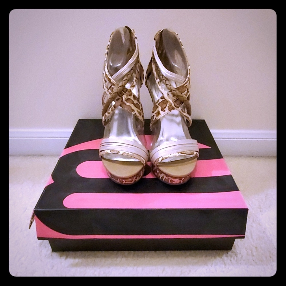 Animal print strappy platform heels